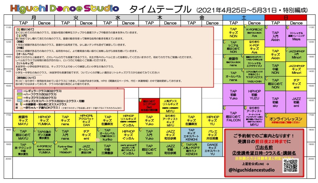 2021.5.31までのタイムテーブル